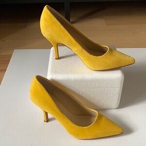 Vince Camuto Bright Yellow Suede Pointed-Toe Pumps